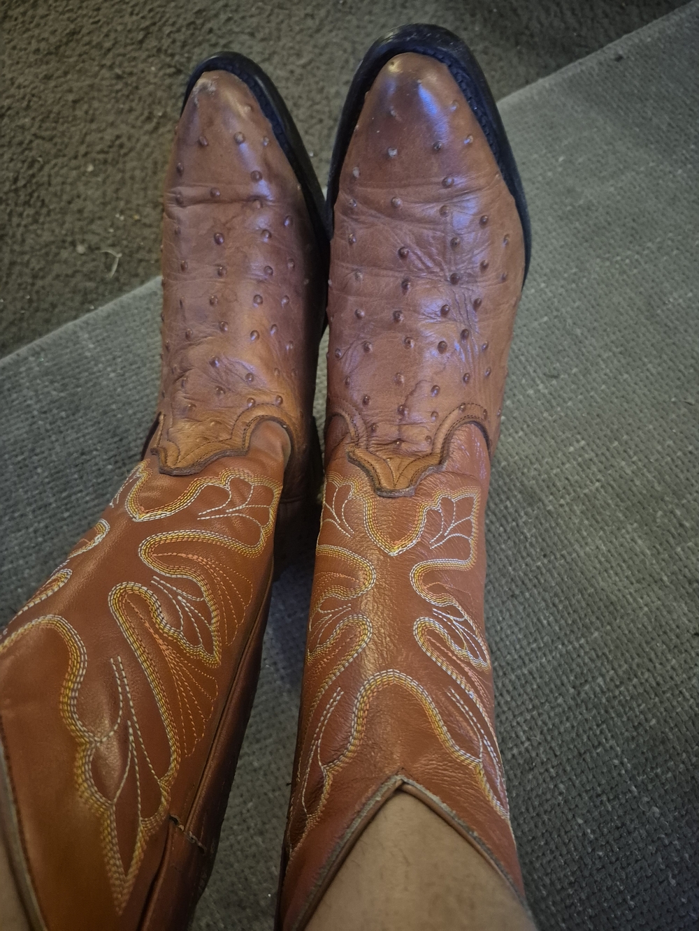 Women's Tan Ostrich-Style Embroidered Western Heeled Boots